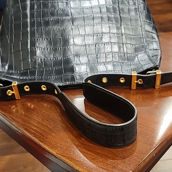 Furla Black Leather Crocodile Embossed Handbag - Picture 9 of 11